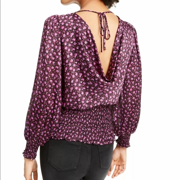 New Pink Floral Cut Out  V Neck Long SleeveTunic - Picture 2 of 5